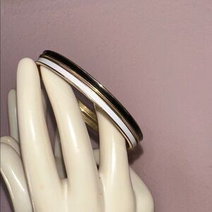 Two Vintage Monet Thin Black‎ & White Enamel & Gold Tone Bangle Bracelet